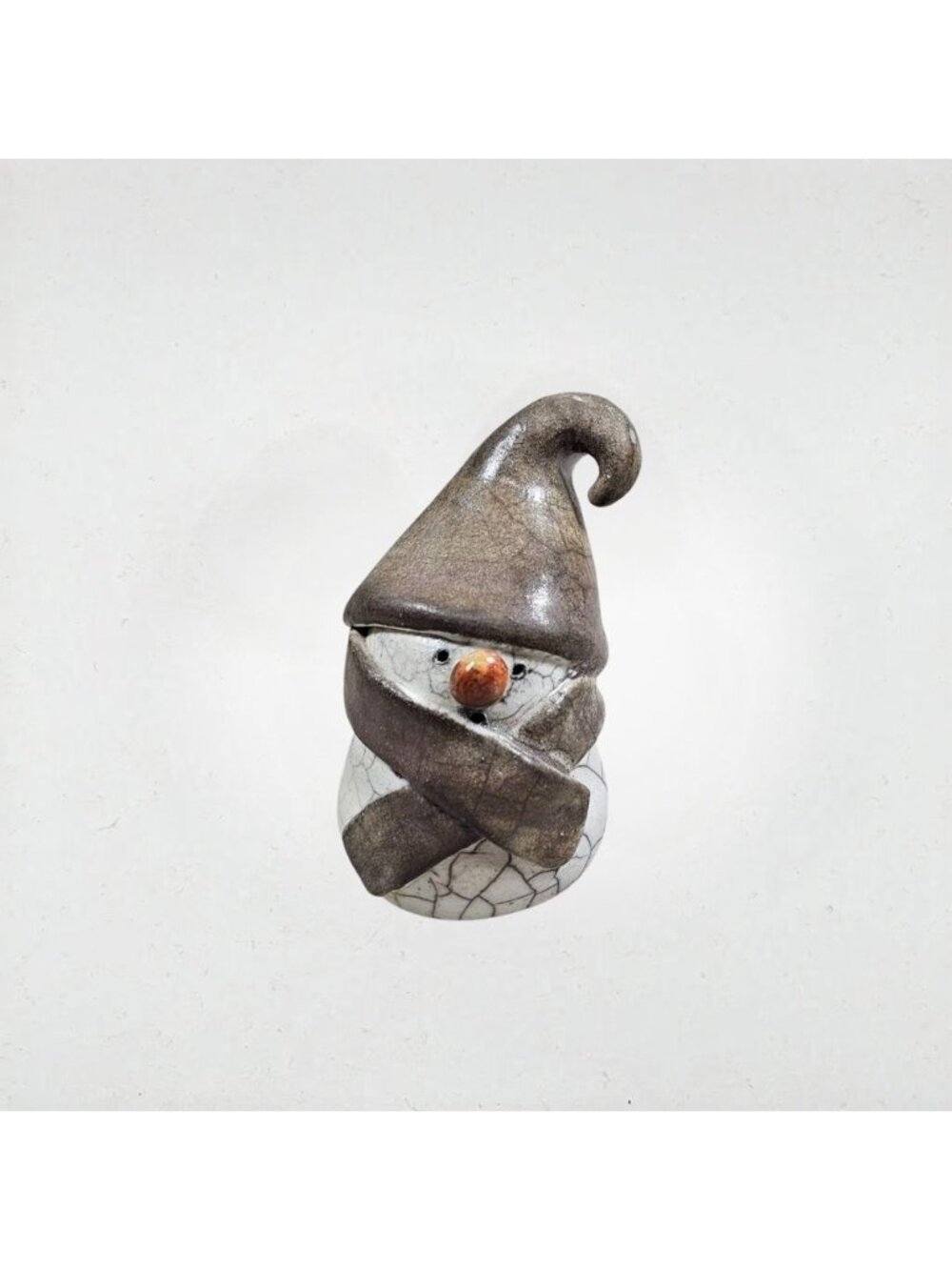 Vintage Studio Art Pottery Crackle Glaze Snowman Figurine Artist Signed Christma